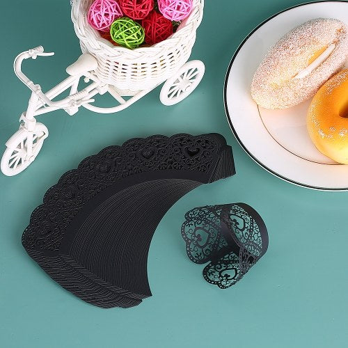 50pcs/set Paper Cupcake Wrappers Laser Cut Lace Cake Cup Liners Trays Baking Decorations Supplies--White