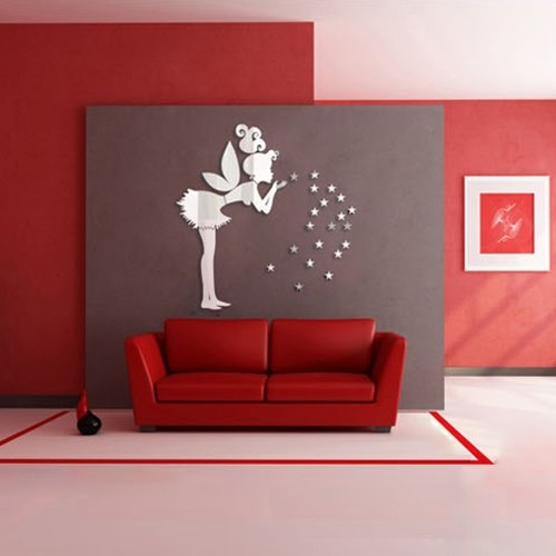 Mirror Wall Sticker Living Room Bedroom Decoration Stickers Little Girl to Blow Stars