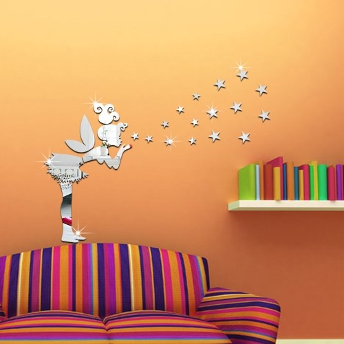 Mirror Wall Sticker Living Room Bedroom Decoration Stickers Little Girl to Blow Stars