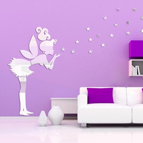 Mirror Wall Sticker Living Room Bedroom Decoration Stickers Little Girl to Blow Stars