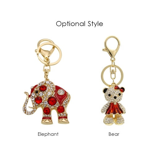 Zinc Alloy Rhinestone Key Chain Hollow Shining Key Ring with Clip Hook Handbag Purse Car Pendant Ornament Decor--Elephant