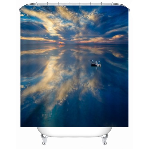 Simulation 3D Seaview Natural Scenery Waterproof Shower Curtain Drapes of Bathroom Toilet with Hooks