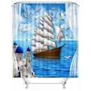 Simulation 3D Seaview Natural Scenery Waterproof Shower Curtain Drapes of Bathroom Toilet with Hooks