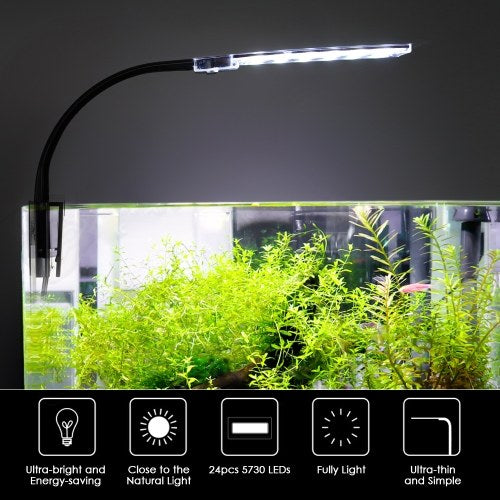 10W Ultra-thin Aquarium LED Light Ultra Bright Clip-on Lighting Lamp 24 LEDs for Aquarium Fish Tank