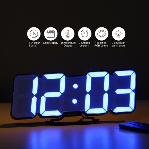 3D Wireless Remote Digital RGB LED Alarm Clock