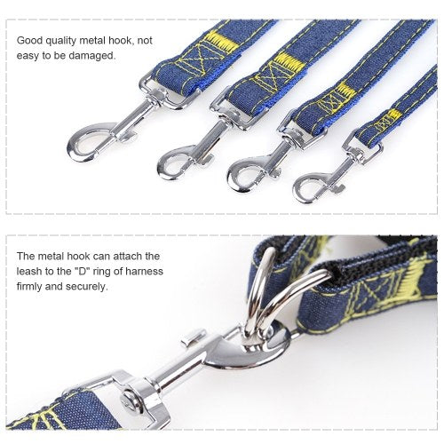 3pcs/Set Denim Heavy Duty Pet Dog Collar Leash