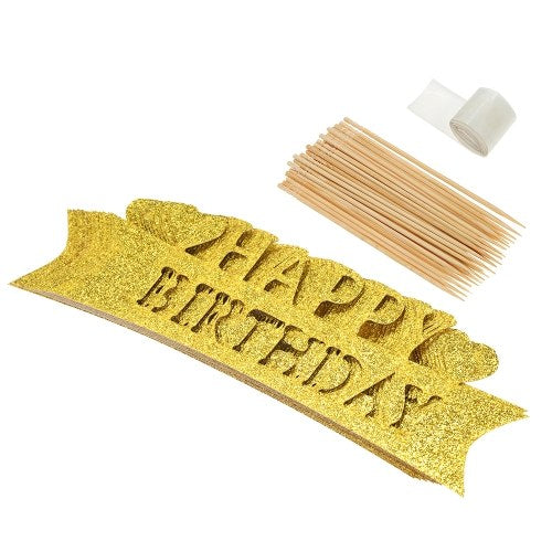 15pcs Glitter Paper Happy Birthday Cake Topper