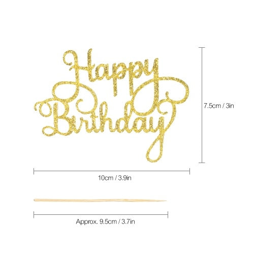 15pcs Glitter Paper Happy Birthday Cake Topper