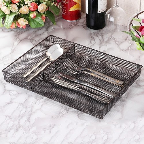 5-Compartments Mesh Metal Flatware Tray