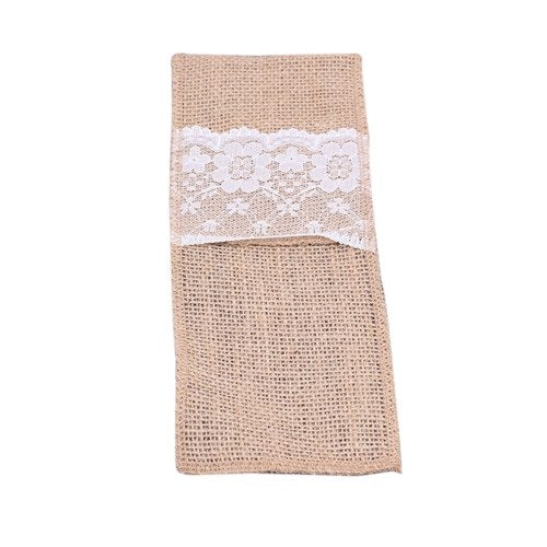 Natural Burlap Lace Tableware Bags Utensil Holders Knifes Forks Bag Party Bridal Shower Wedding Cutlery Pouch