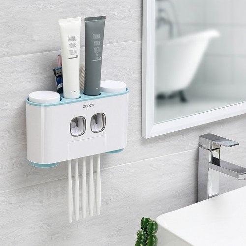 Multifunctional Practical Automatic Toothpaste Dispenser Toothbrush Holder Set & Toothpaste Storage Rack