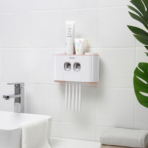 Multifunctional Practical Automatic Toothpaste Dispenser Toothbrush Holder Set & Toothpaste Storage Rack