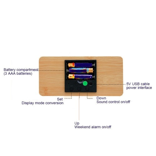 Wooden Sound Control LED Alarm Clock