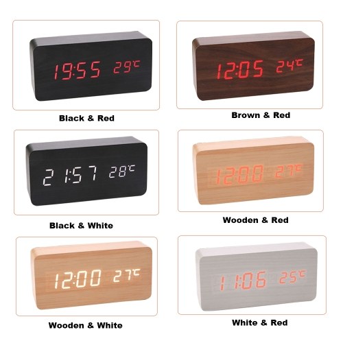 Wooden Sound Control LED Alarm Clock