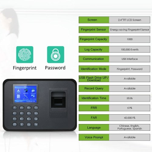 2.4" TFT LCD Biometric Fingerprint Attendance Machine