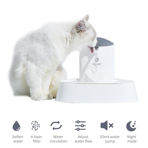 1.5L Automatic Pet Water Fountain Silent Drinking Electric Water Dispenser Feeder Bowl for Cats Dogs Multiple Pets Adjustable Water Flow with Night mode