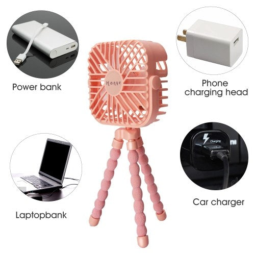 3 Speeds Mini USB Charging Handheld Fan Portable Car Seat Stroller Cooling Fan with Flexible Tripod LED Light