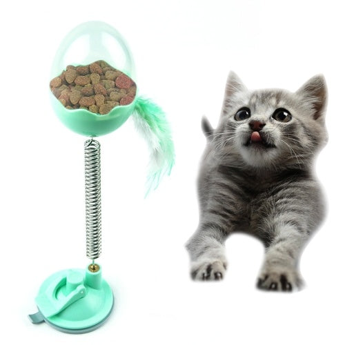 Pet Cat Treat Food Dispenser Ball Toy Interactive Treat Cat Toys Activity Snackball with LED Light Feather Bell