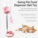 Pet Cat Treat Food Dispenser Ball Toy Interactive Treat Cat Toys Activity Snackball with LED Light Feather Bell