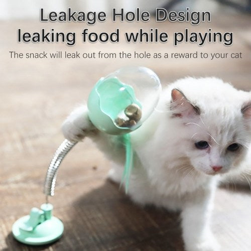 Pet Cat Treat Food Dispenser Ball Toy Interactive Treat Cat Toys Activity Snackball with LED Light Feather Bell