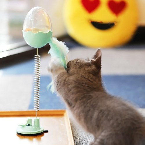 Pet Cat Treat Food Dispenser Ball Toy Interactive Treat Cat Toys Activity Snackball with LED Light Feather Bell