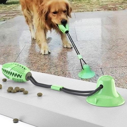 Pet Dog Molar Bite Chew Toy Dog Rope Pull Food Dispenser Interactive Toy with Suction Cup Bell for Pulling Chewing Teeth Cleaning