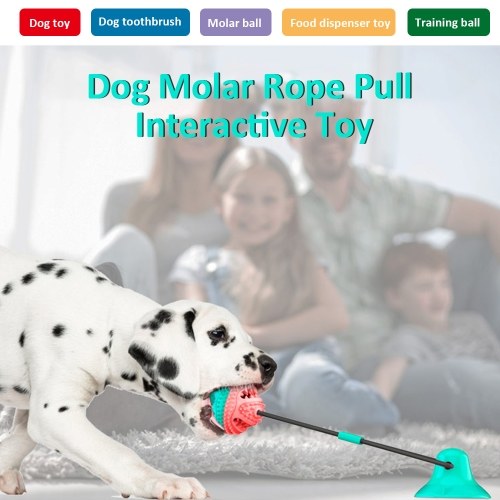 Pet Dog Molar Bite Chew Toy Dog Rope Pull Food Dispenser Interactive Toy with Suction Cup Bell for Pulling Chewing Teeth Cleaning