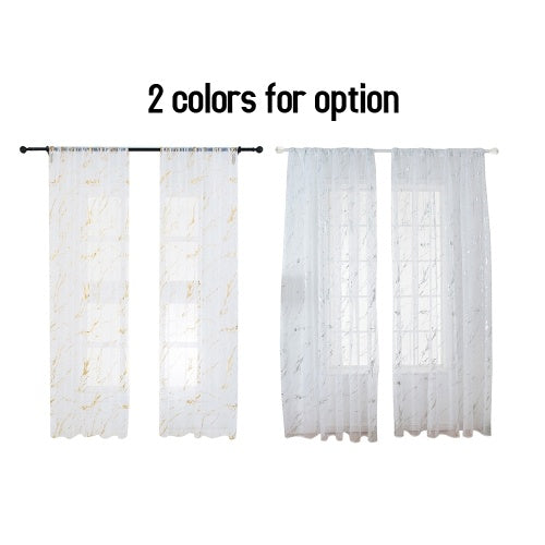 Sheer Curtains Marble Print Window Screen Curtains