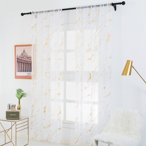 Sheer Curtains Marble Print Window Screen Curtains