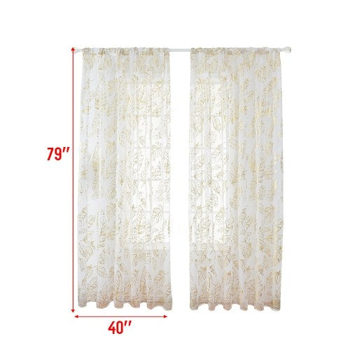 Sheer Curtains Feather Print Window Screen Curtains