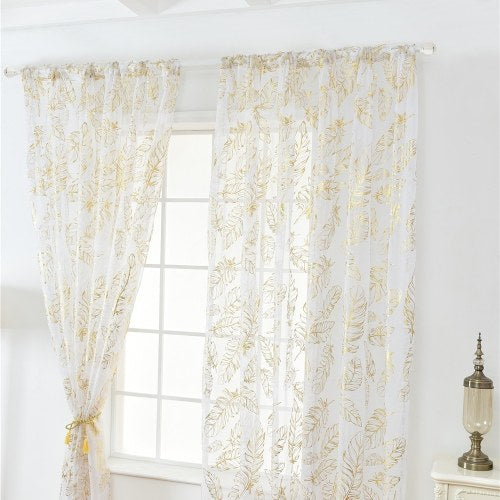 Sheer Curtains Feather Print Window Screen Curtains