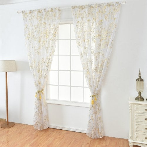 Sheer Curtains Feather Print Window Screen Curtains