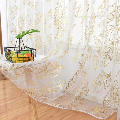 Sheer Curtains Feather Print Window Screen Curtains