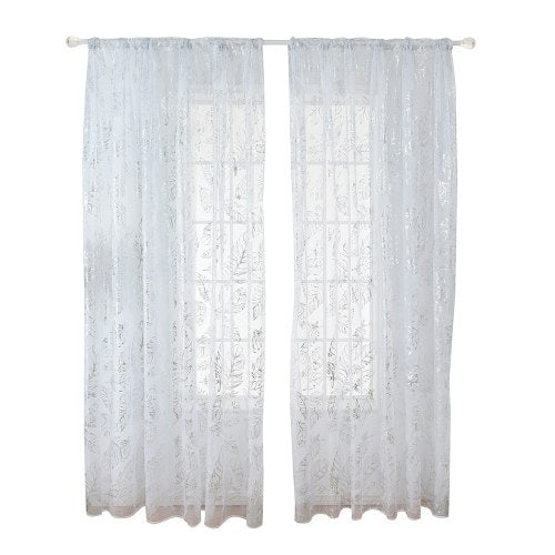 Sheer Curtains Feather Print Window Screen Curtains