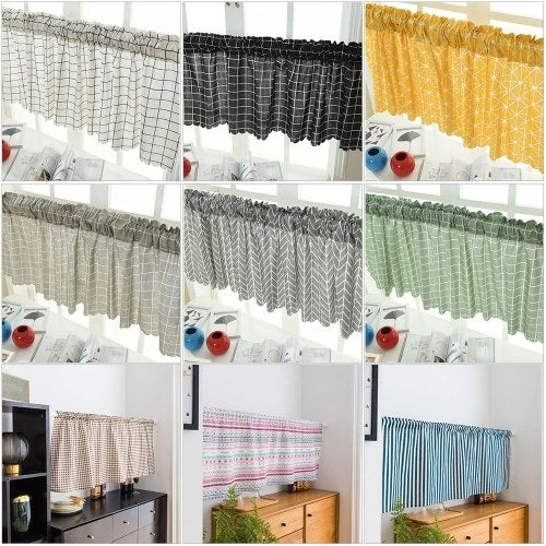 Valance Grid Stripe Style Blackout Window Curtain