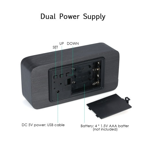 ساعة منبه خشبية رقمية LED إلكترونية
