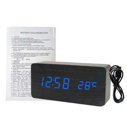 Electronic LED Digital Wooden Alarm Clock