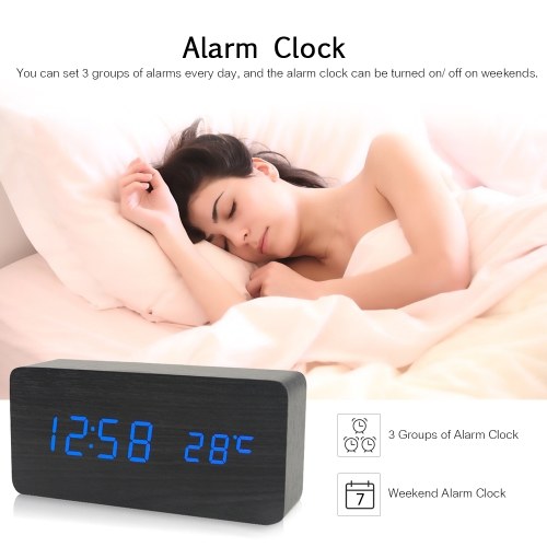 Electronic LED Digital Wooden Alarm Clock