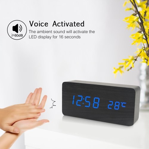 Electronic LED Digital Wooden Alarm Clock