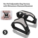 Dog Harness No-Pull Adjustable Rhinestone Diamond Bowknot Chest Straps Bow Vest with Leash Reflective Nylon Pet Vest for Dogs