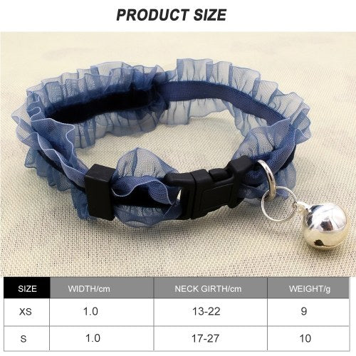 Pet Collar Lace Ruffle Elastic Collar with Bell Adjustable Cat Collar Soft Fabric Neck Strap with Bell for Dog Puppy Cat Kitty