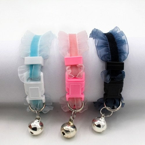 Pet Collar Lace Ruffle Elastic Collar with Bell Adjustable Cat Collar Soft Fabric Neck Strap with Bell for Dog Puppy Cat Kitty