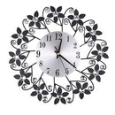 Retro Luxury Flower Shape Diamond Round Quartz Clock Art Wall Clock Mute Home Living Room Decor