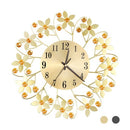 Retro Luxury Flower Shape Diamond Round Quartz Clock Art Wall Clock Mute Home Living Room Decor