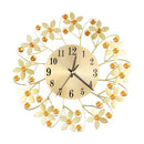 Retro Luxury Flower Shape Diamond Round Quartz Clock Art Wall Clock Mute Home Living Room Decor