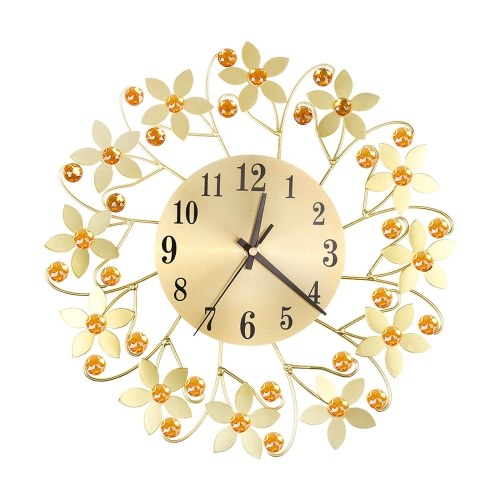 Retro Luxury Flower Shape Diamond Round Quartz Clock Art Wall Clock Mute Home Living Room Decor