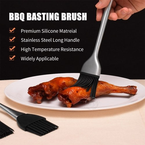 Sauce Basting Brush Barbecue BBQ Grill Pastry Brush Heat Resistant Baking Cooking Silicone Long Brush Stainless Steel Handles