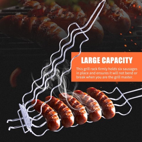 Hot Dog Grilling Basket Non-Stick Barbecue Basket Heavy Duty Outdoor BBQ Rack Tools Grill Basket for Meats Fish Vegetables Steak