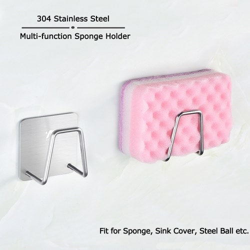 Sponge Holder for Kitchen Sink Adhensive Sink Caddy for Kitchen Accessories Rust Proof Water Proof 304 Stainless Steel