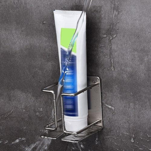 Thoothbrush Holder 2 in 1 Thoothbrush Holder Thoothpaste Holder and  Razor Holder Drill Free Wall Mount with Glue 304 Stainless Steel Bathroom Hardware Accessory Organizer